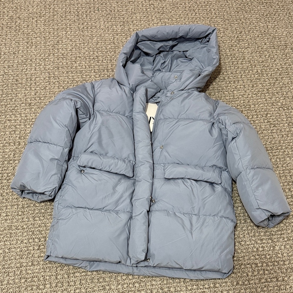 Zara Kids Girls Puff Winter Ski Snow Jacket Coat Blue Size 8-9 Puffer